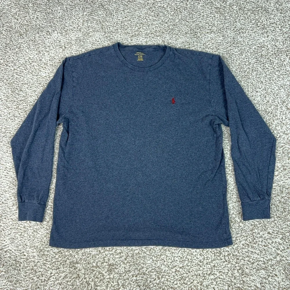 Polo Ralph Lauren Shirt Mens Large Blue Long Sleeve Crewneck Pony Logo Tee T